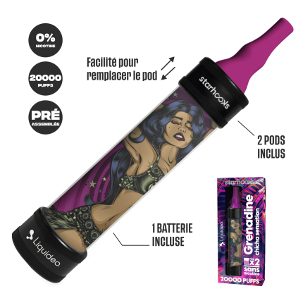 Starter Kit CHICHA Grenadine - (Batterie + 2 Pods 10000) Starter Kit CHICHA Grenadine - (Batterie + 2 Pods 10000)